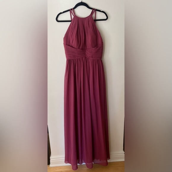 JJ’s House A-line Scoop Floor-Length Chiffon Bridesmaid Dress Pink Ruffle Size 8 - Picture 2 of 9